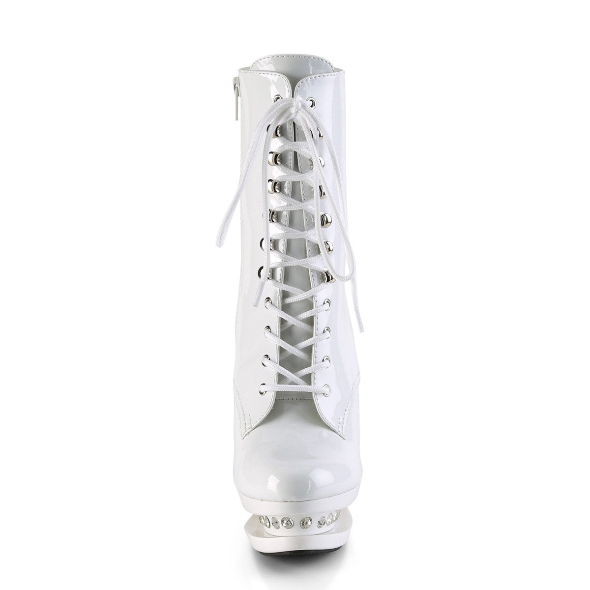 Pleaser Blondie-R-1020 W/M - Shiny White Platform High-Heel Ankle Boots