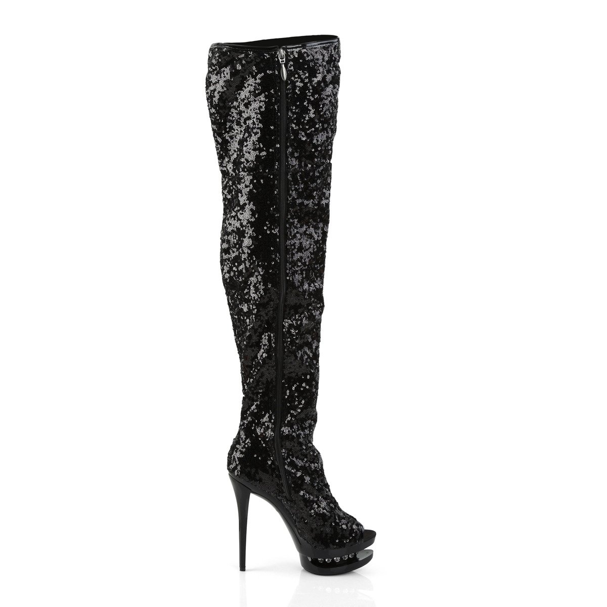 Pleaser Blondie-R-3011 BSQ/M - Black Platform High-Heel Thigh High Boots