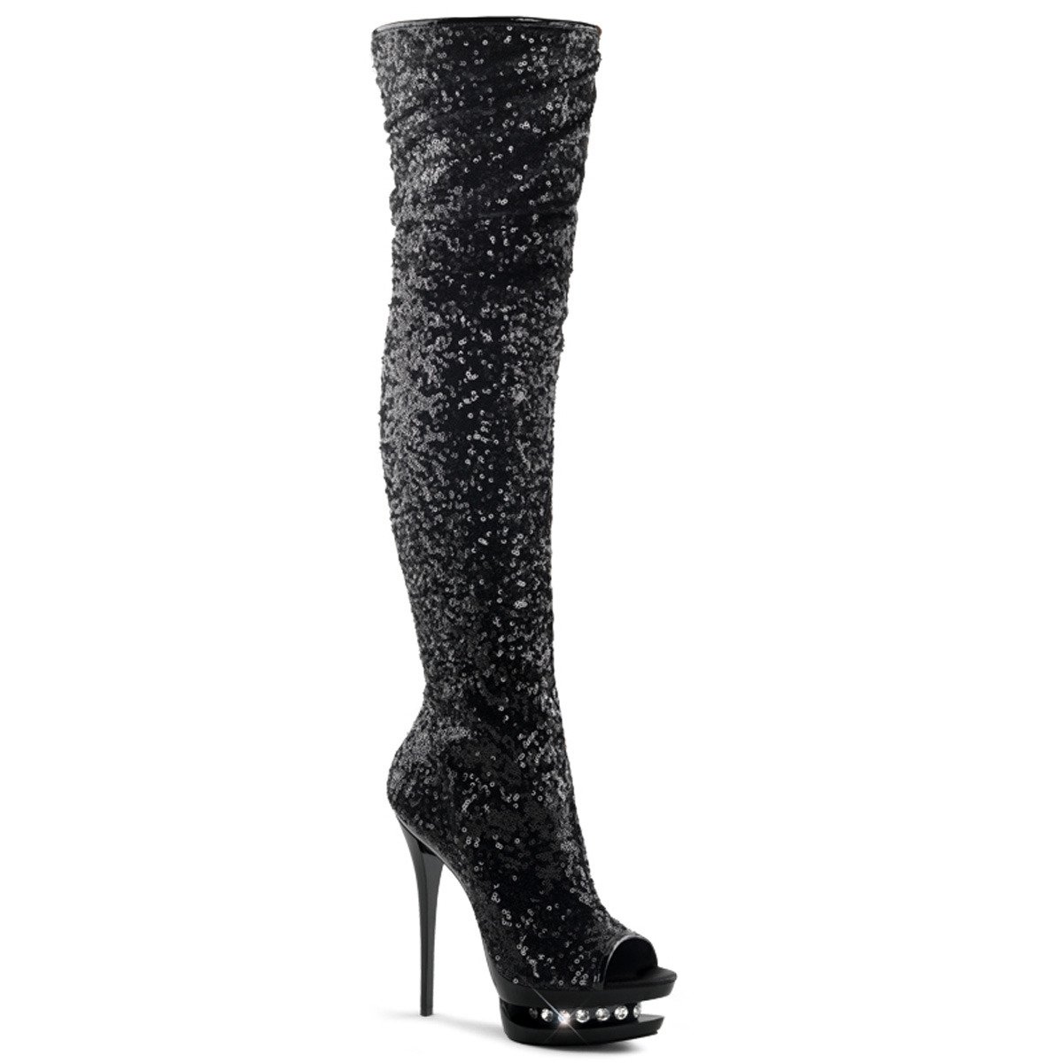 Pleaser Blondie-R-3011 BSQ/M - Black Platform High-Heel Thigh High Boots