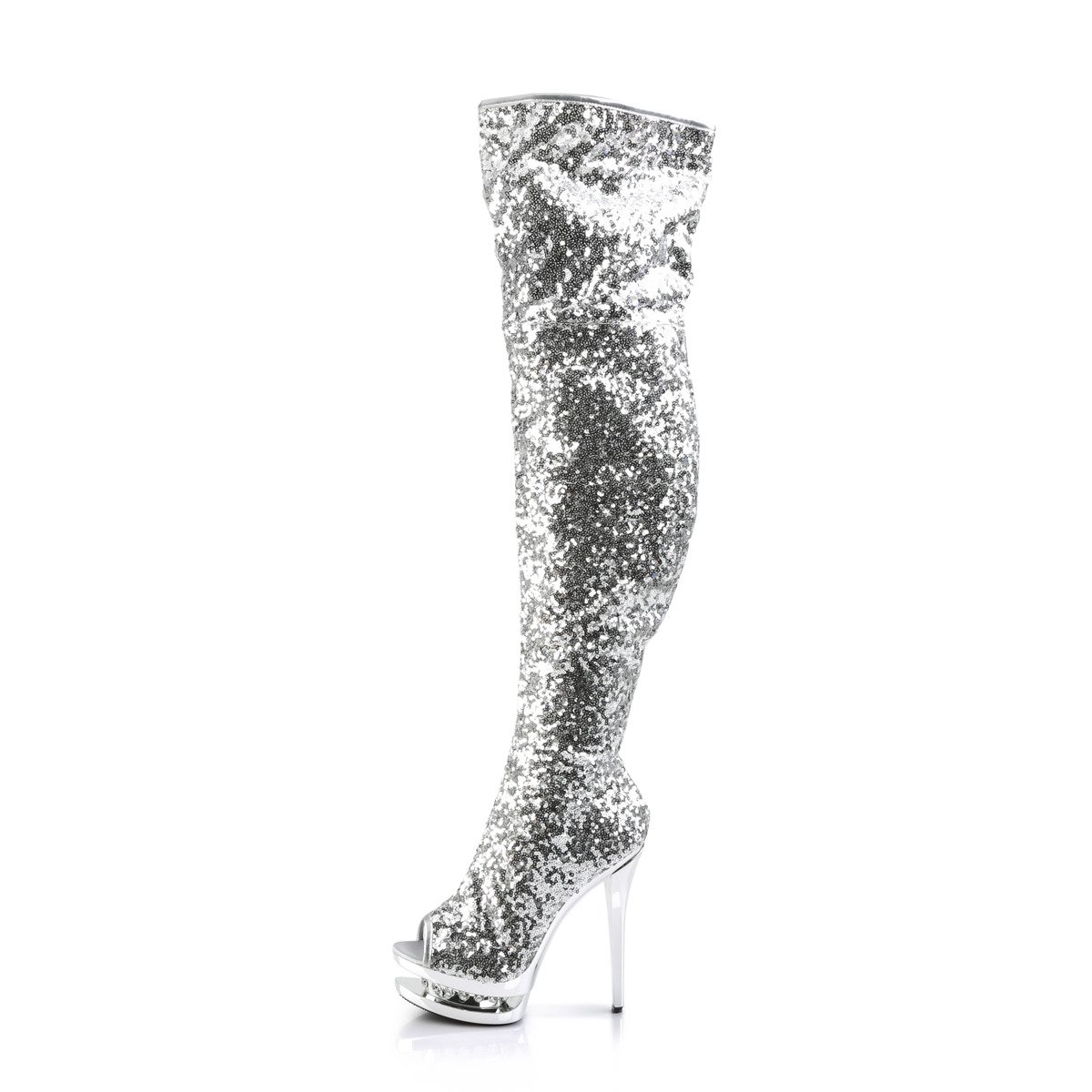 Pleaser Blondie-R-3011 SSQ/M - Silver Platform High-Heel Thigh High Boots