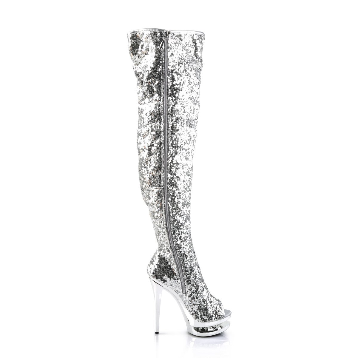 Pleaser Blondie-R-3011 SSQ/M - Silver Platform High-Heel Thigh High Boots