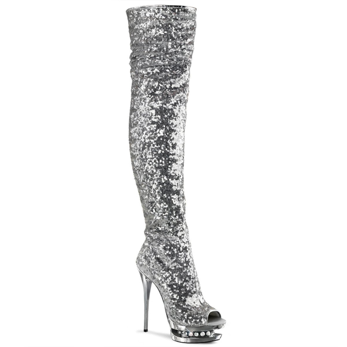 Pleaser Blondie-R-3011 SSQ/M - Silver Platform High-Heel Thigh High Boots