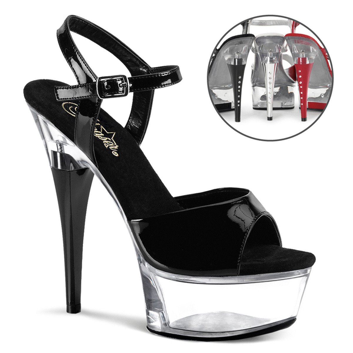 Pleaser Captiva-609 B/C - Shiny Black Platform High-Heel Sandals