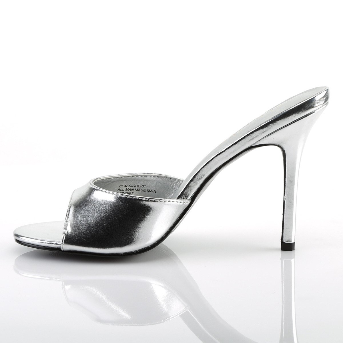 Pleaser Classique-01 SMPU - Silver High-Heel Single Sole Slides