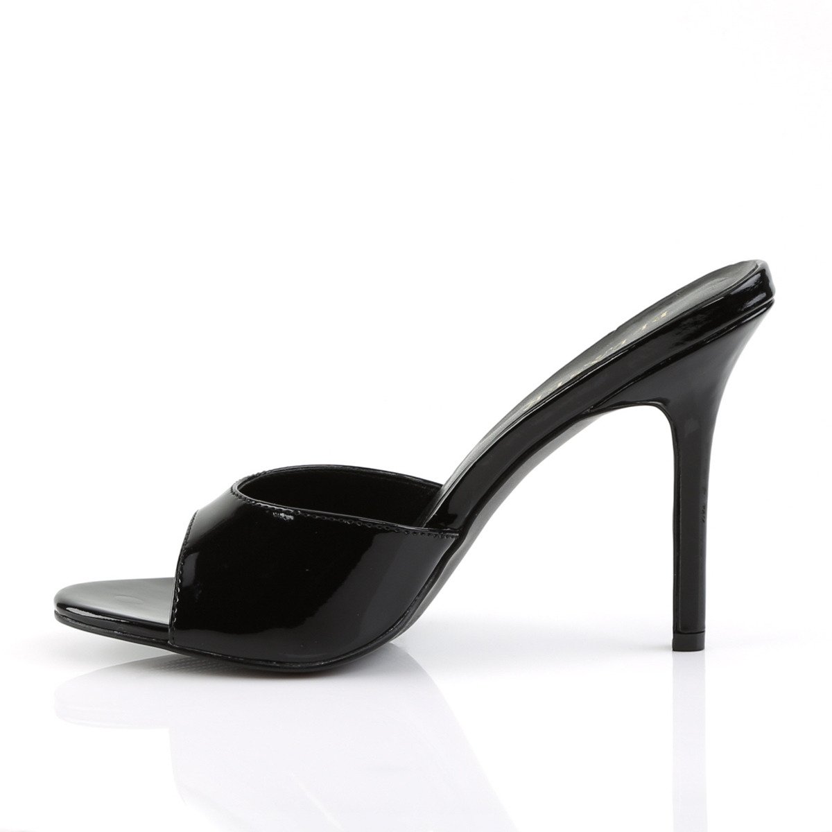 Pleaser Classique-01 B - Shiny Black High-Heel Single Sole Slides