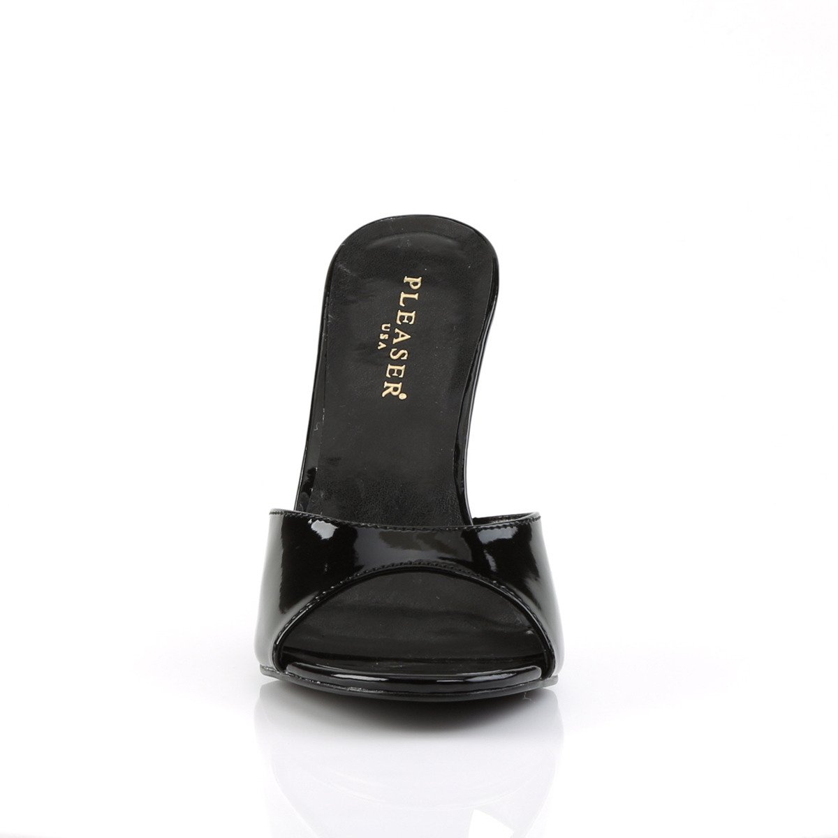 Pleaser Classique-01 B - Shiny Black High-Heel Single Sole Slides