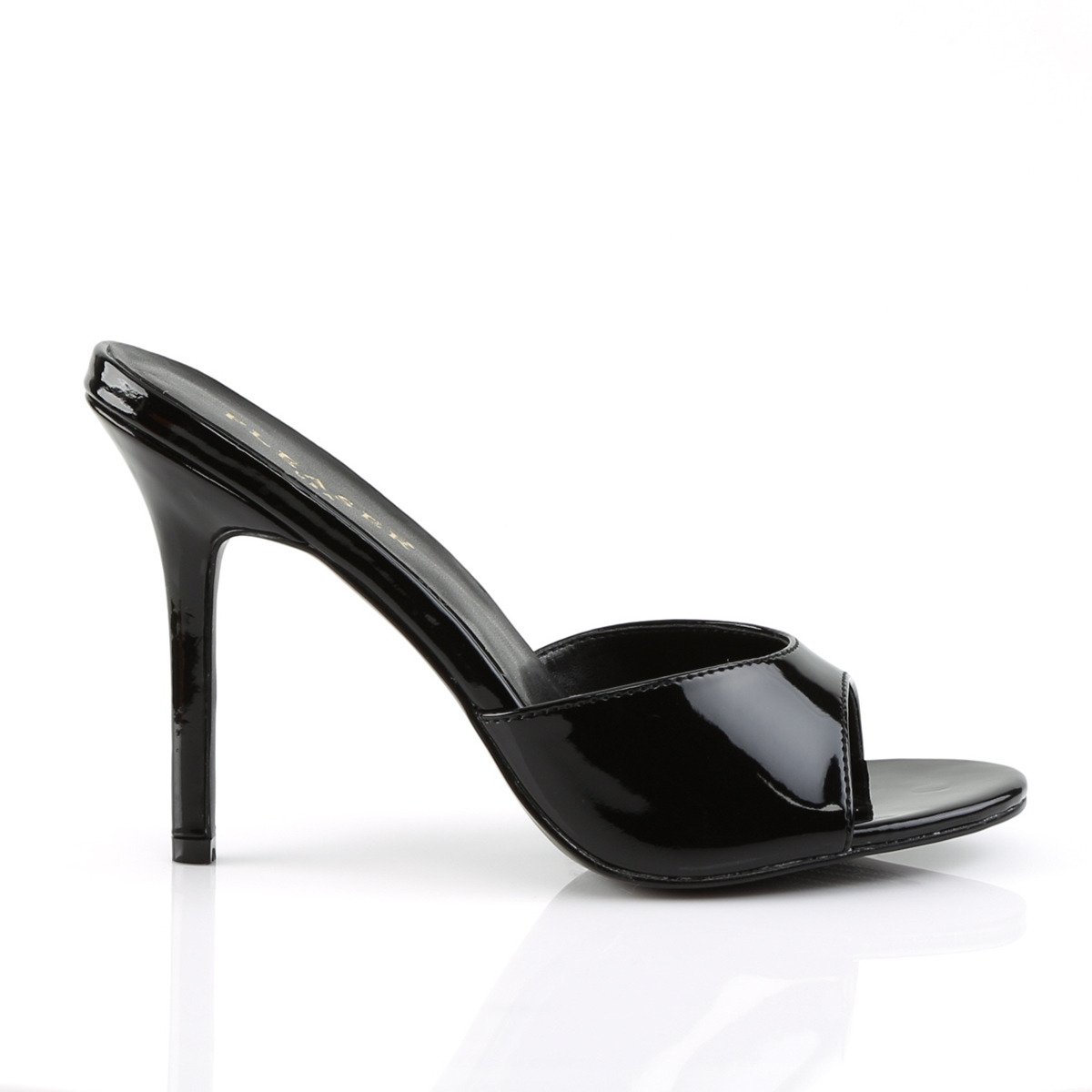 Pleaser Classique-01 B - Shiny Black High-Heel Single Sole Slides