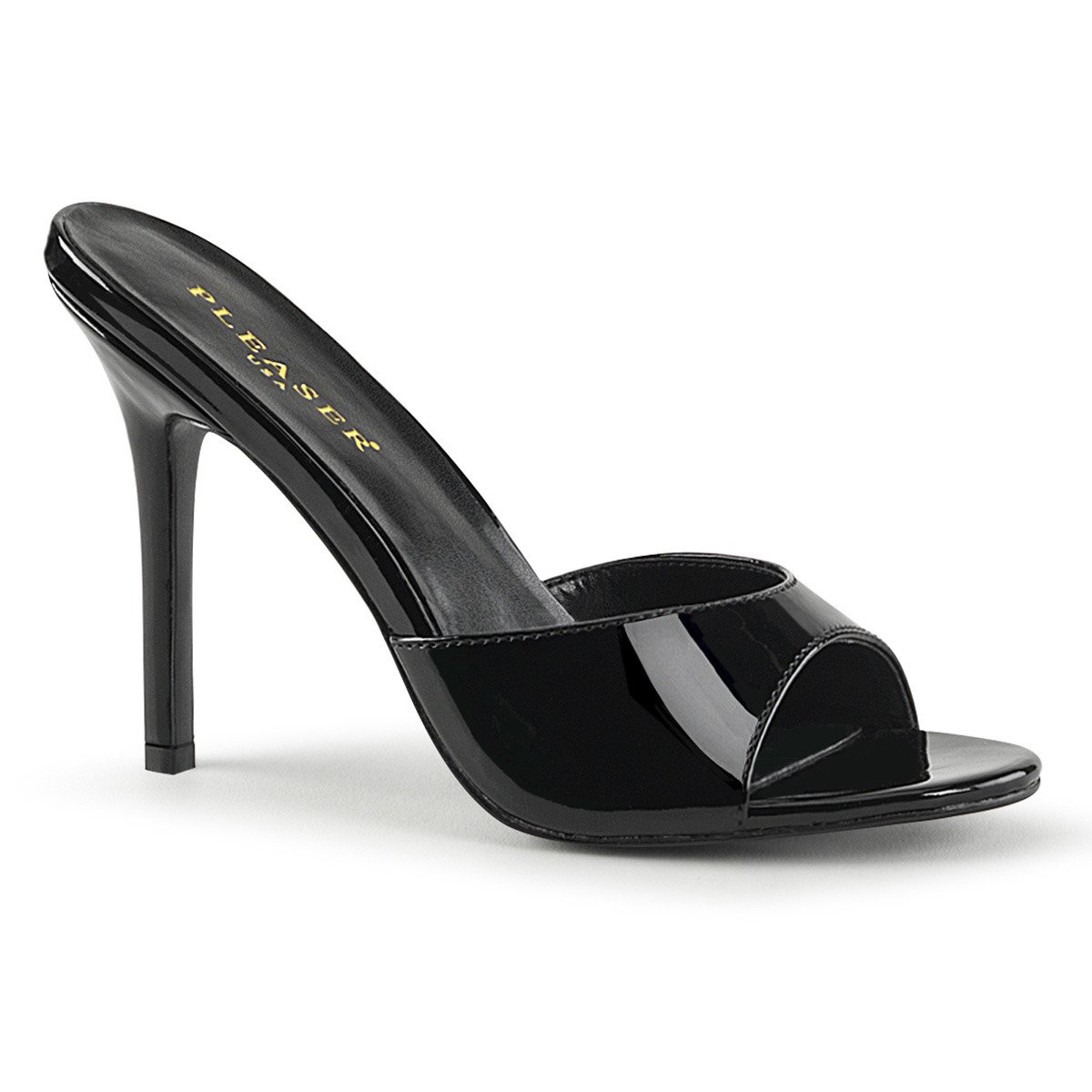 Pleaser Classique-01 B - Shiny Black High-Heel Single Sole Slides