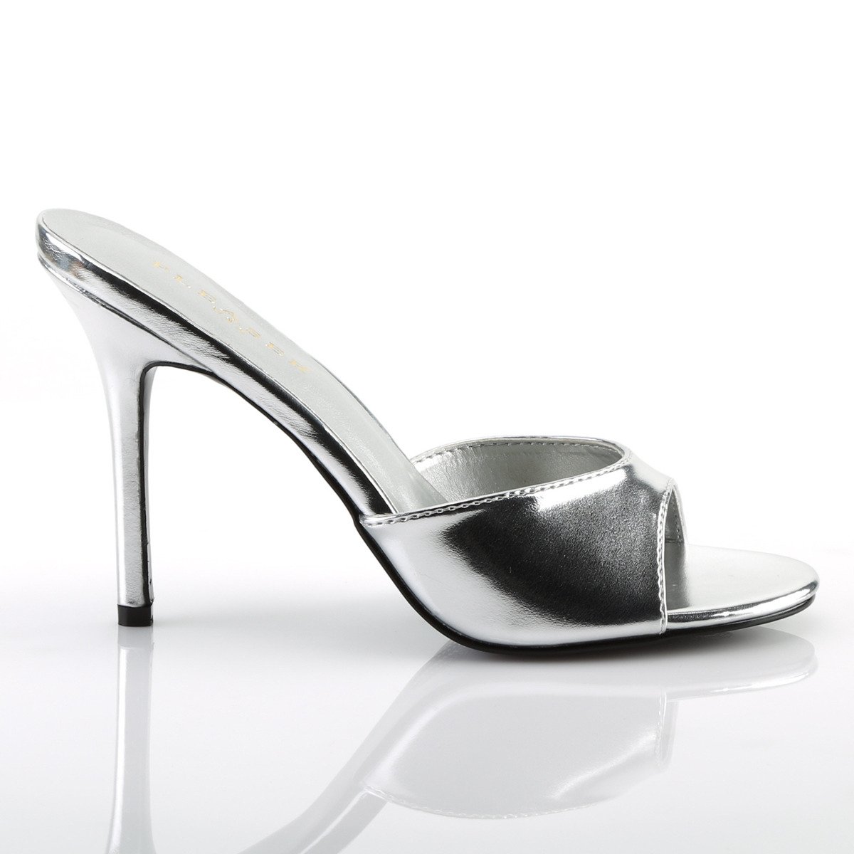 Pleaser Classique-01 SMPU - Silver High-Heel Single Sole Slides