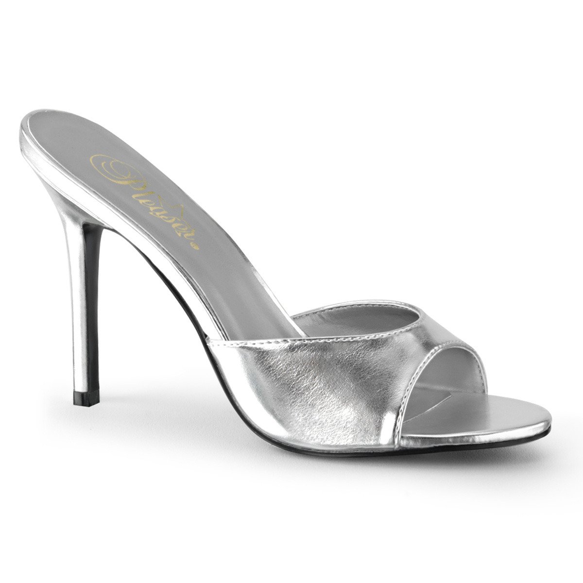 Pleaser Classique-01 SMPU - Silver High-Heel Single Sole Slides