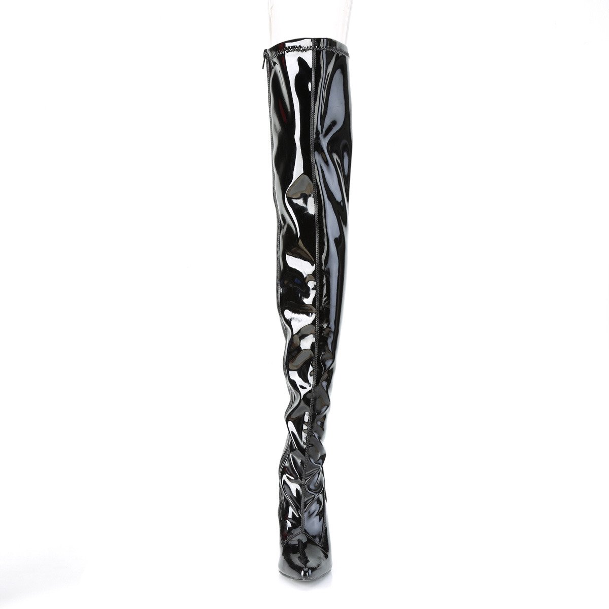 Pleaser Classique-3000 B - Shiny Black High-Heel Single Sole Thigh High Boots