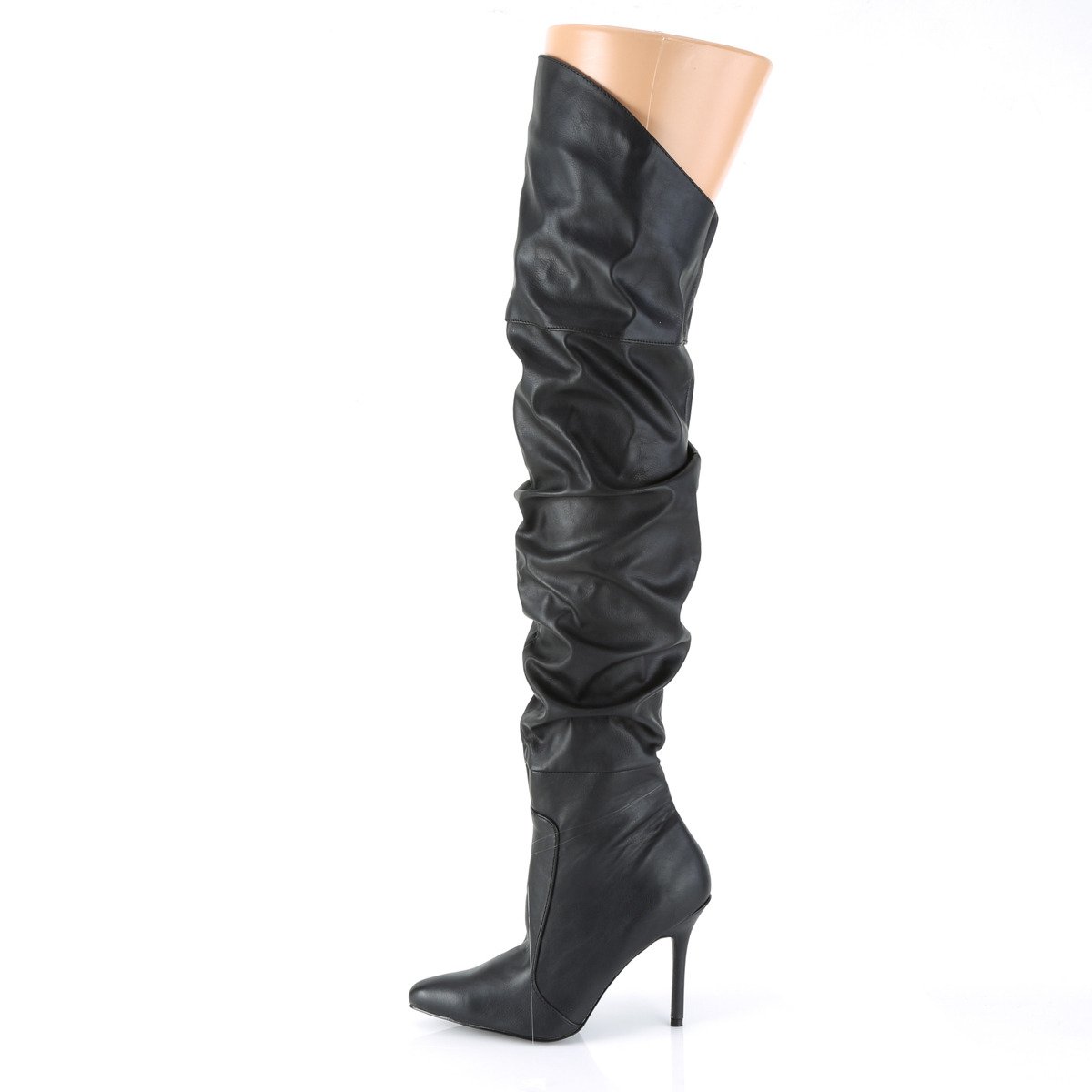 Pleaser Classique-3011 BPU - Black High-Heel Single Sole Thigh High Boots