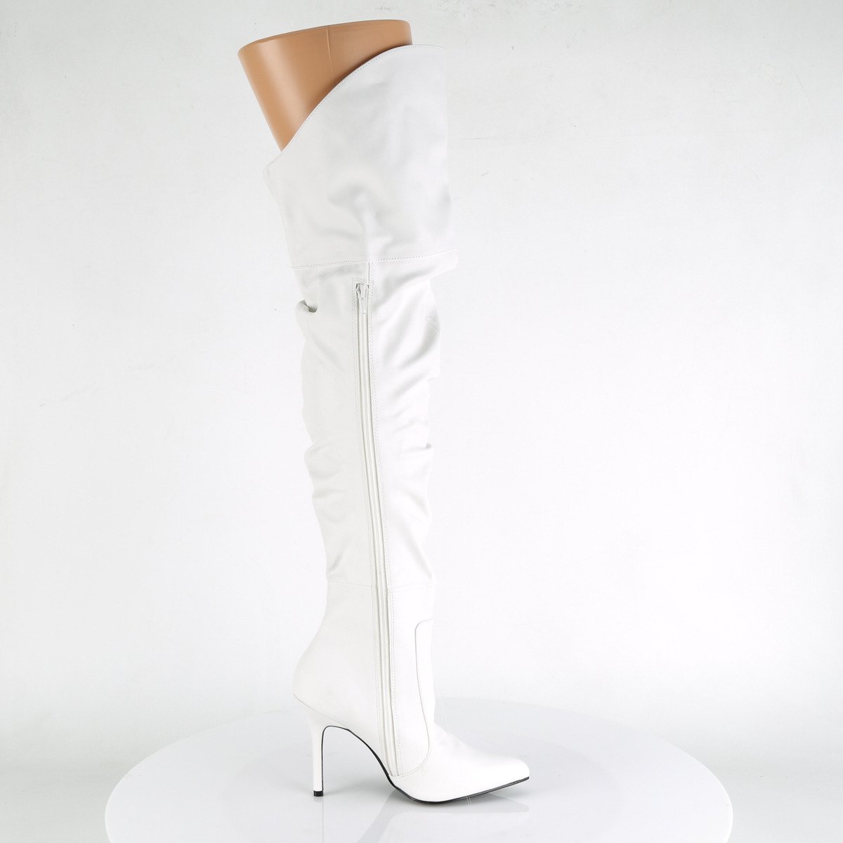 Pleaser Classique-3011 WPU - White High-Heel Single Sole Thigh High Boots