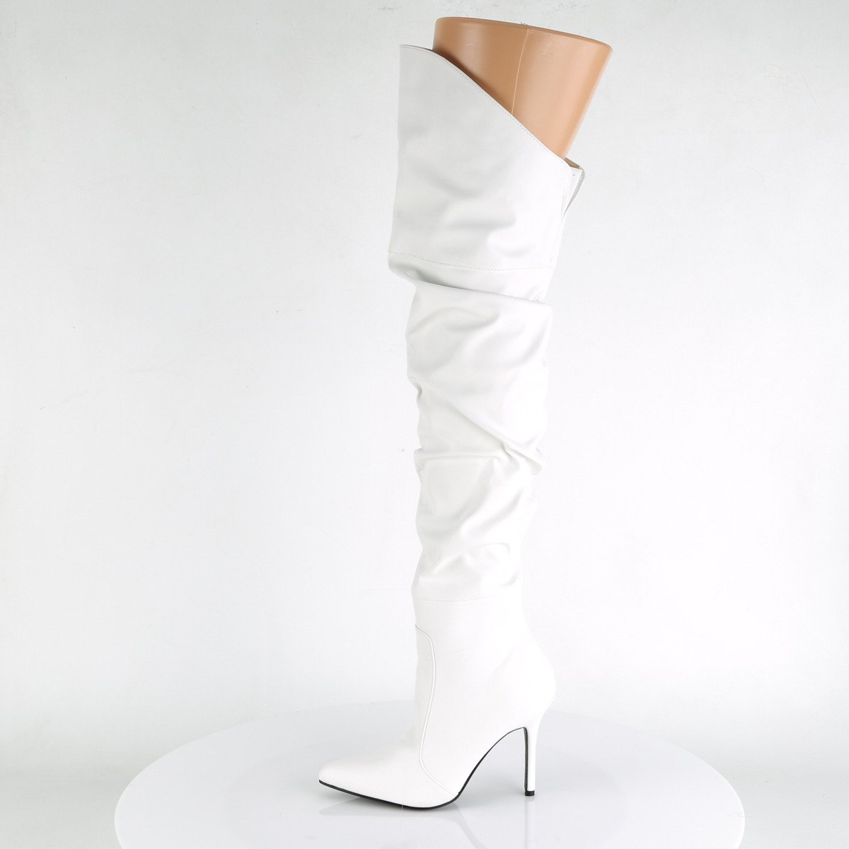 Pleaser Classique-3011 WPU - White High-Heel Single Sole Thigh High Boots