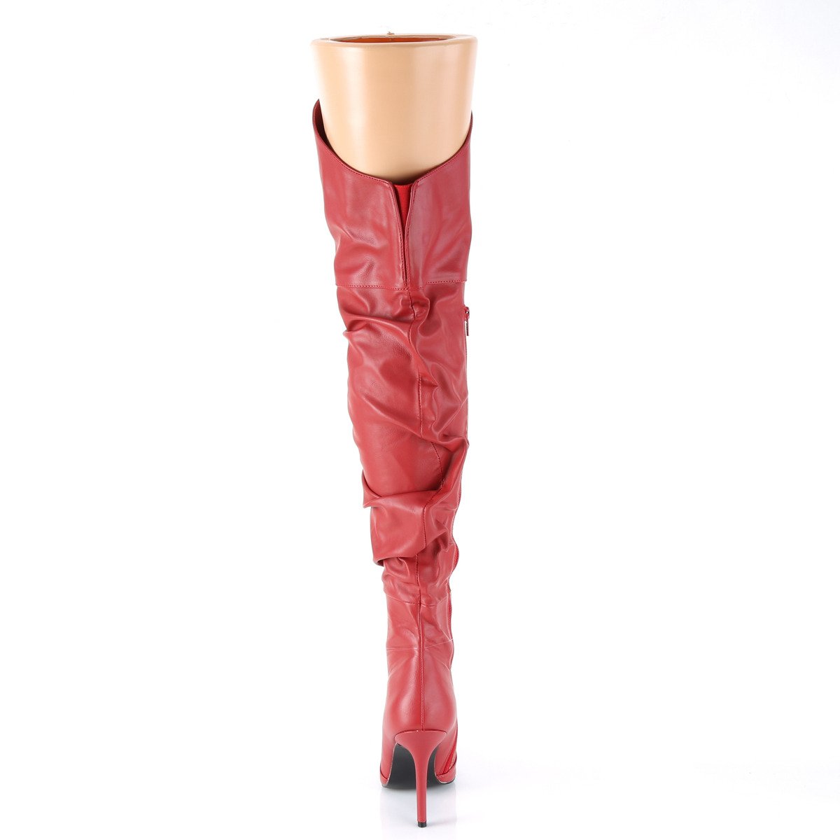 Pleaser Classique-3011 RPU - Red High-Heel Single Sole Thigh High Boots