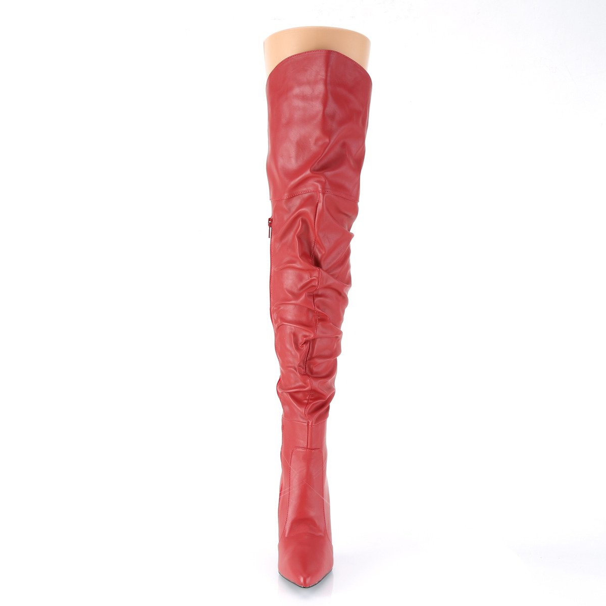 Pleaser Classique-3011 RPU - Red High-Heel Single Sole Thigh High Boots