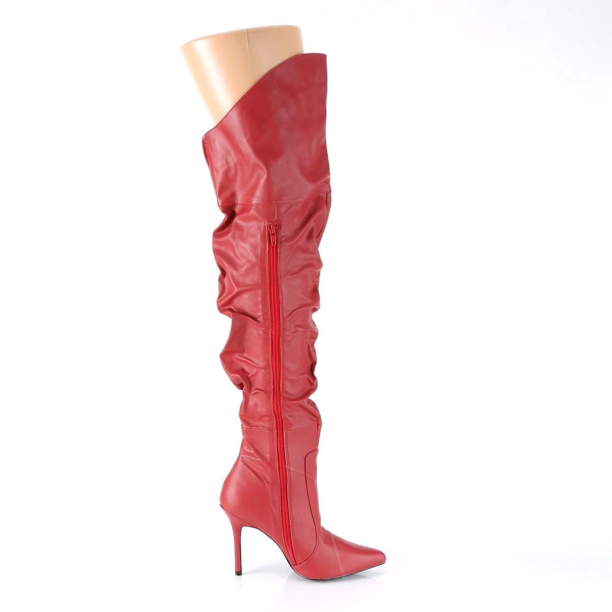 Pleaser Classique-3011 RPU - Red High-Heel Single Sole Thigh High Boots