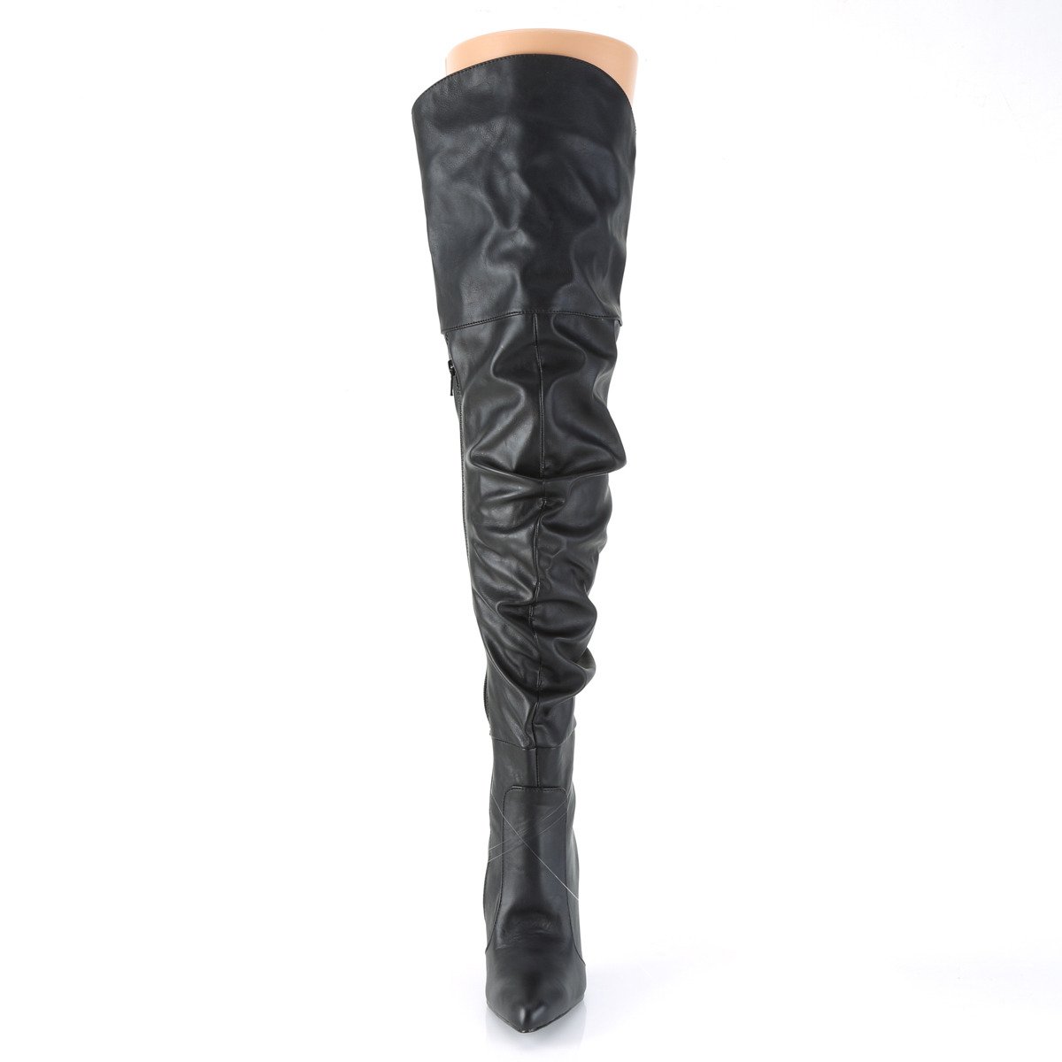 Pleaser Classique-3011 BPU - Black High-Heel Single Sole Thigh High Boots