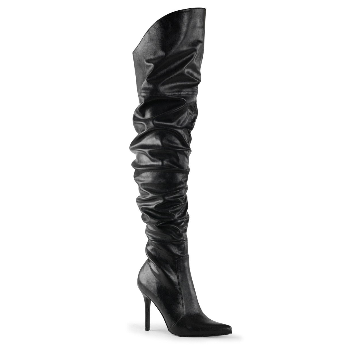Pleaser Classique-3011 BPU - Black High-Heel Single Sole Thigh High Boots