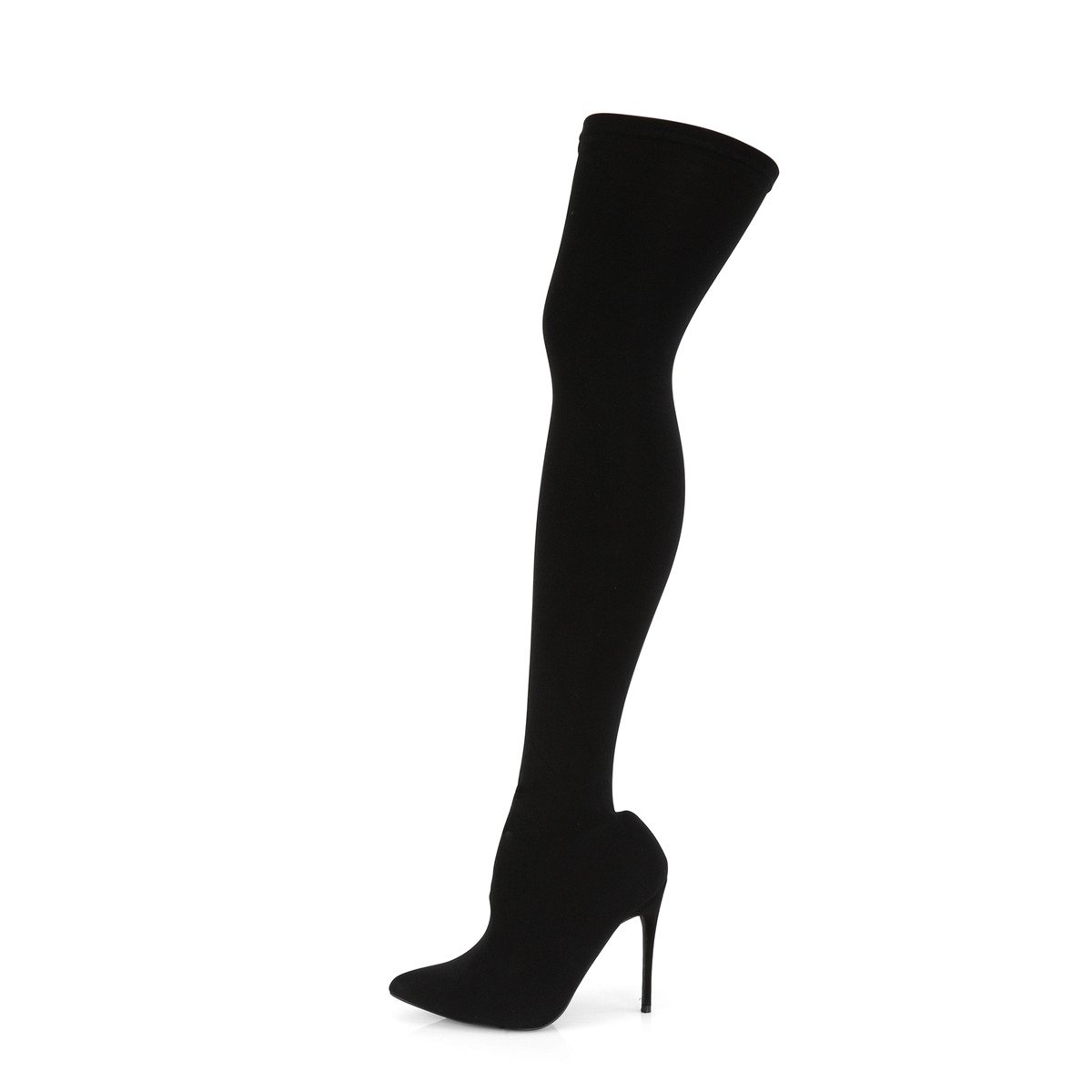 Pleaser Courtly-3005 BNY - Black High-Heel Single Sole Thigh High Boots