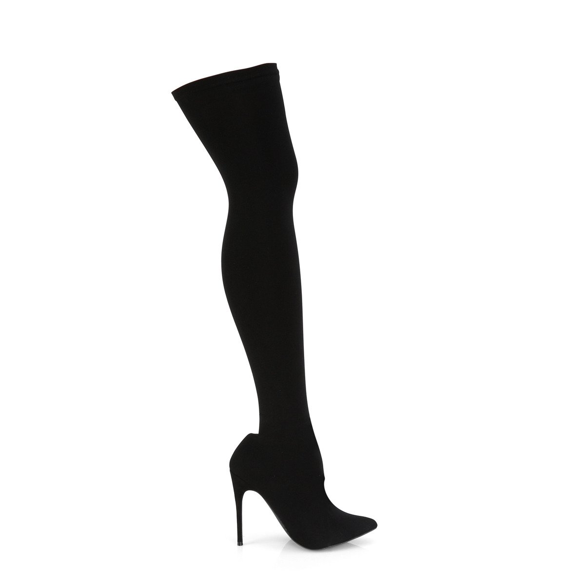 Pleaser Courtly-3005 BNY - Black High-Heel Single Sole Thigh High Boots
