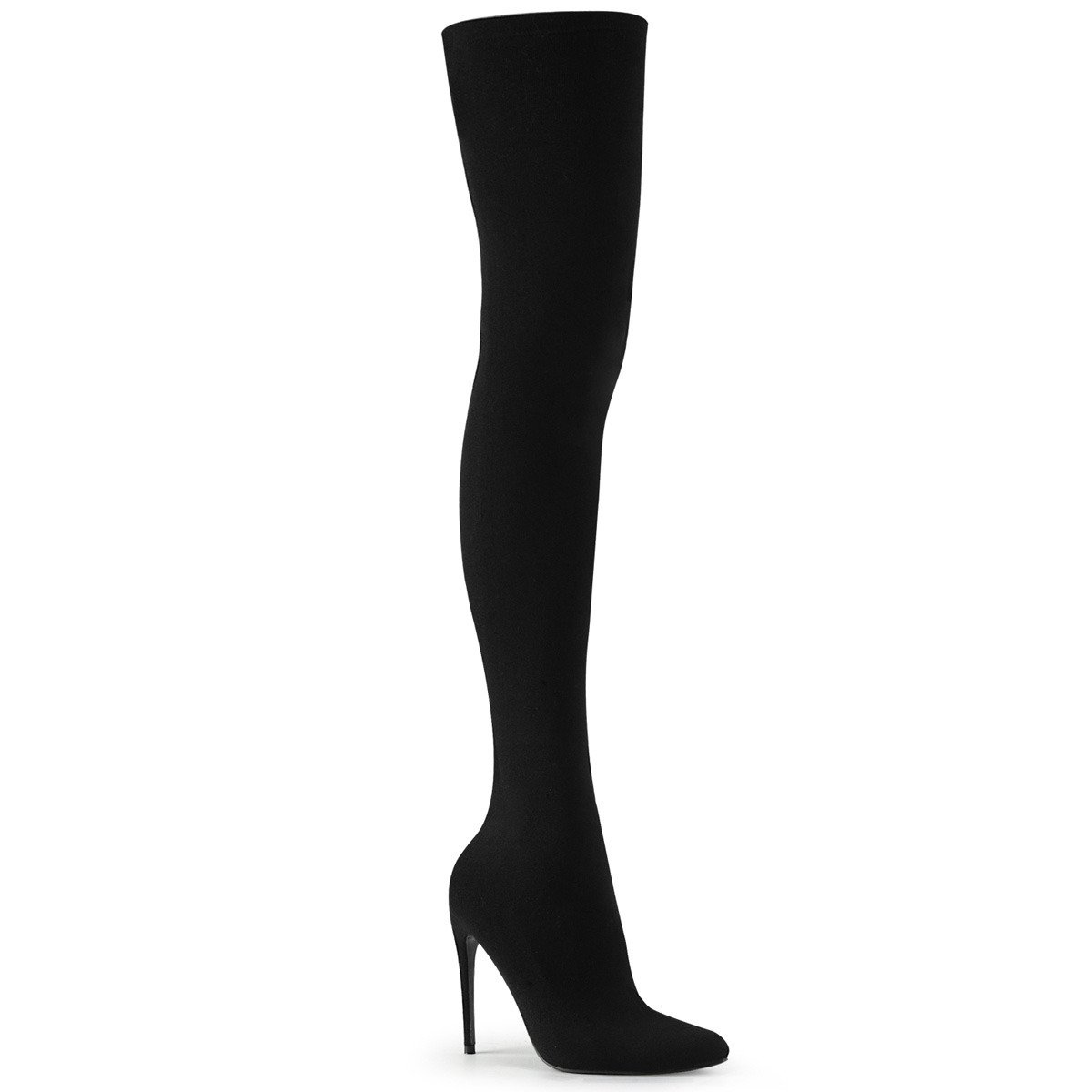 Pleaser Courtly-3005 BNY - Black High-Heel Single Sole Thigh High Boots