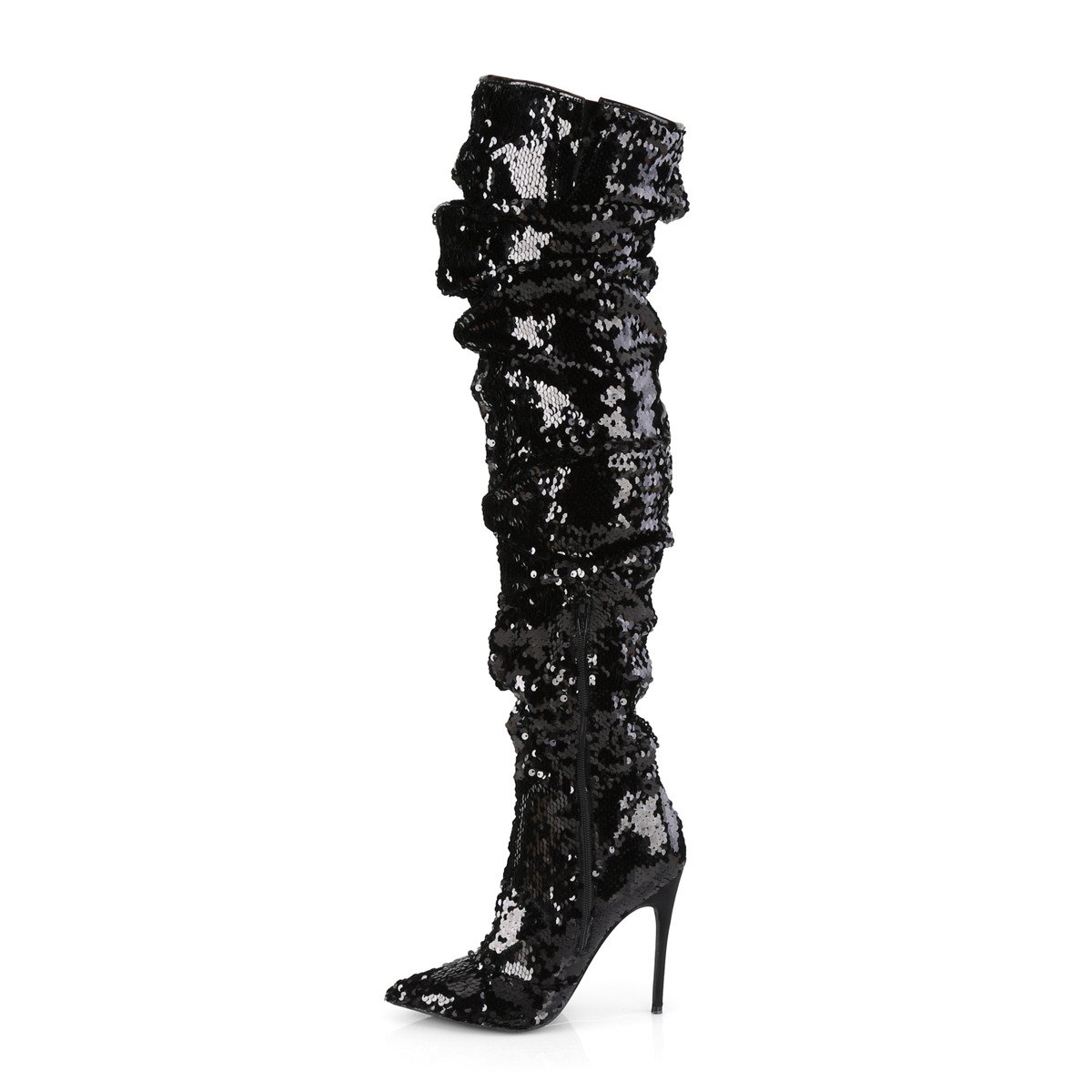 Pleaser Courtly-3011 BSQ - Black High-Heel Single Sole Thigh High Boots