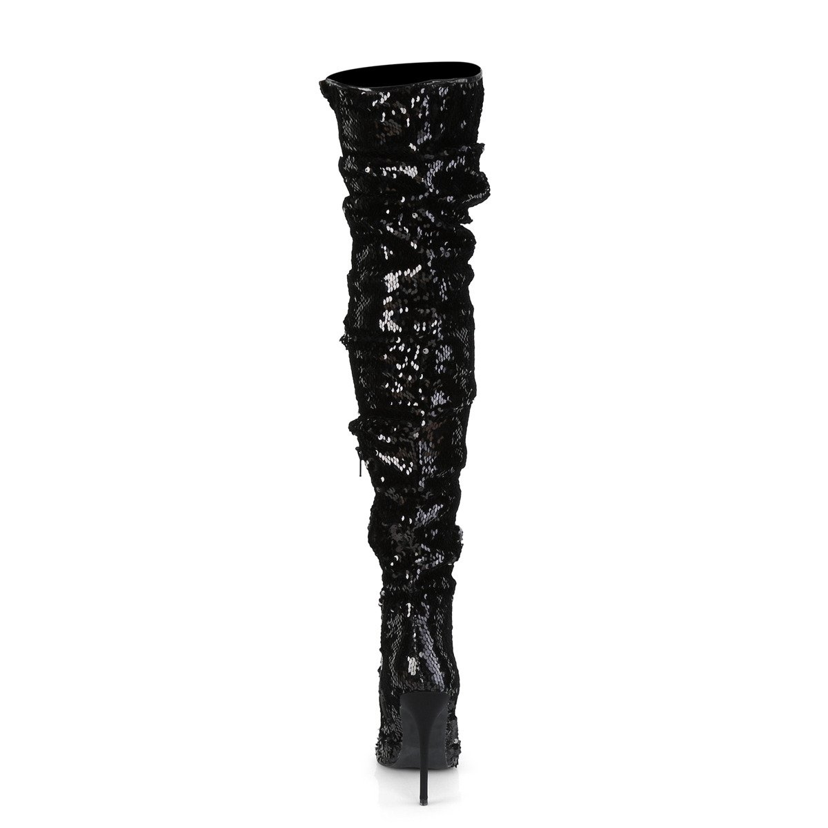 Pleaser Courtly-3011 BSQ - Black High-Heel Single Sole Thigh High Boots