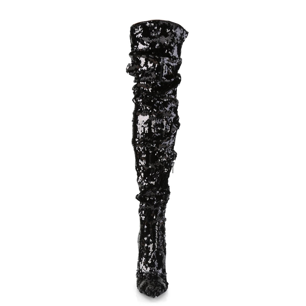 Pleaser Courtly-3011 BSQ - Black High-Heel Single Sole Thigh High Boots