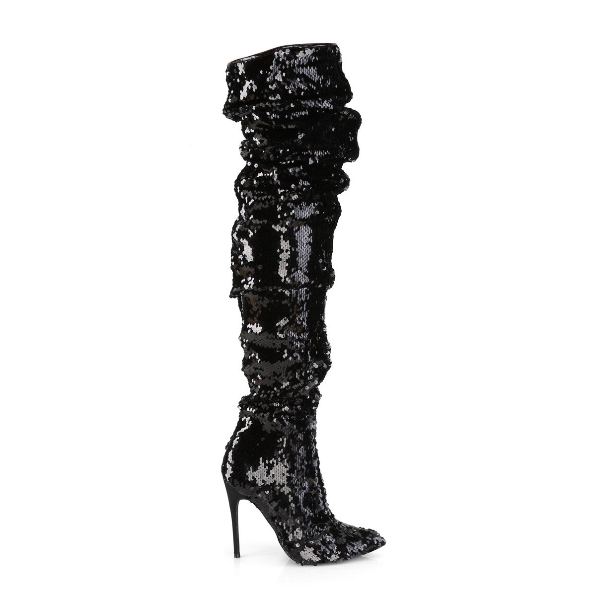 Pleaser Courtly-3011 BSQ - Black High-Heel Single Sole Thigh High Boots