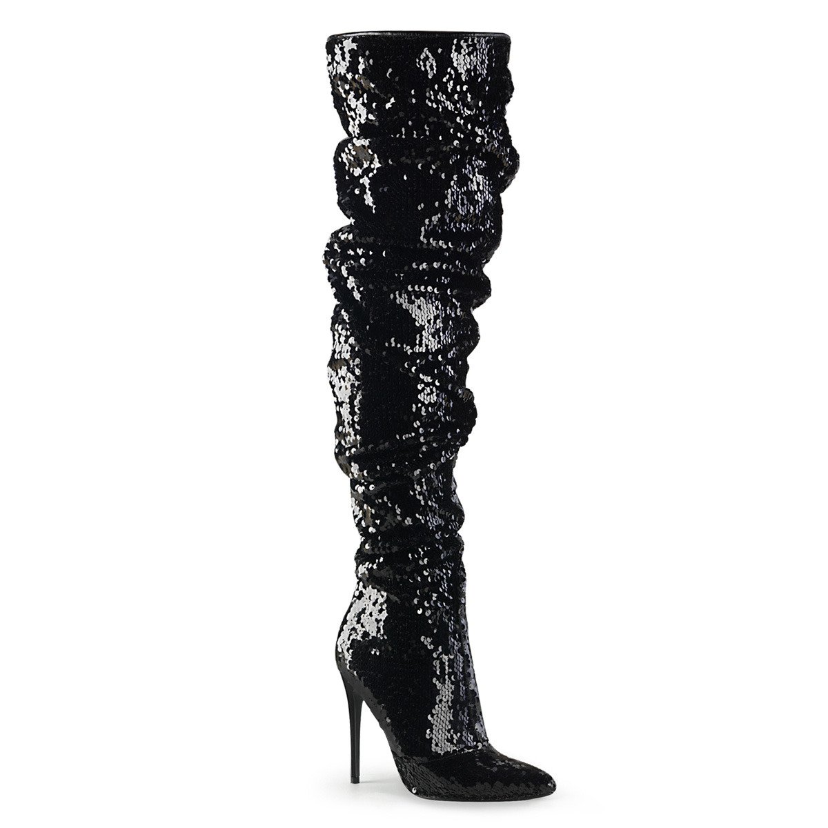 Pleaser Courtly-3011 BSQ - Black High-Heel Single Sole Thigh High Boots