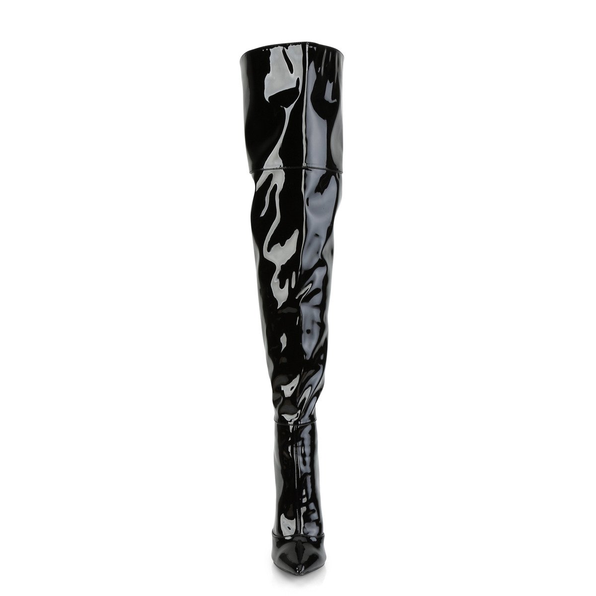 Pleaser Courtly-3012 B - Shiny Black High-Heel Single Sole Thigh High Boots