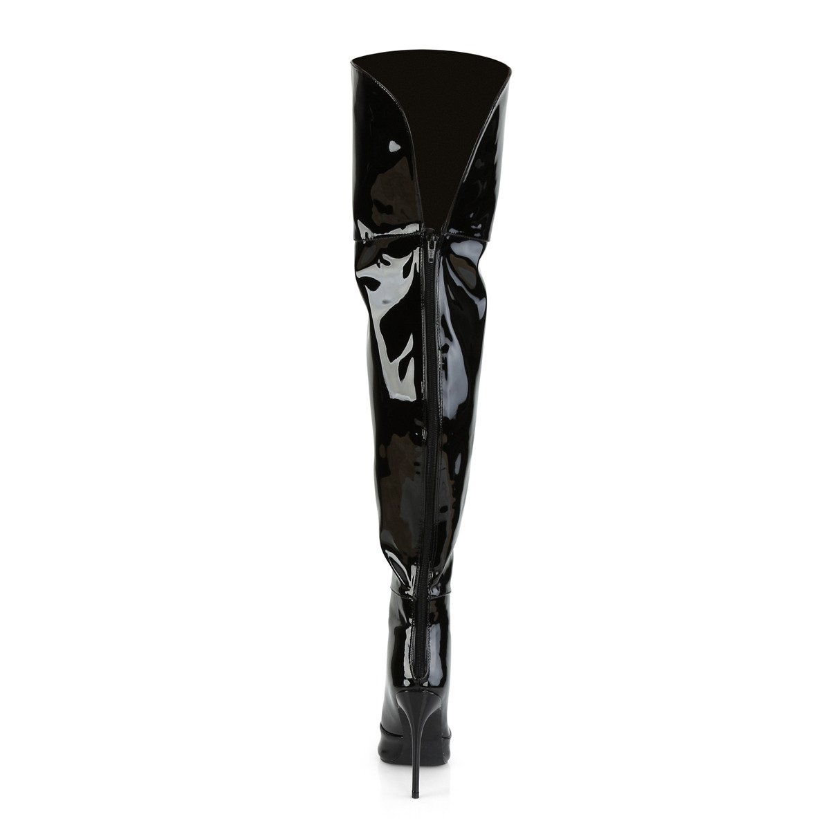 Pleaser Courtly-3012 B - Shiny Black High-Heel Single Sole Thigh High Boots