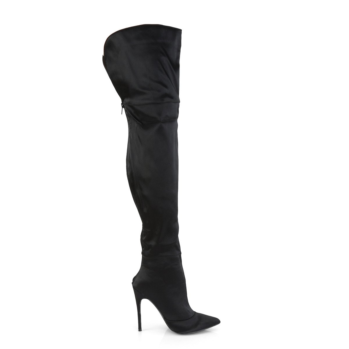 Pleaser Courtly-3012 BSA - Black High-Heel Single Sole Thigh High Boots