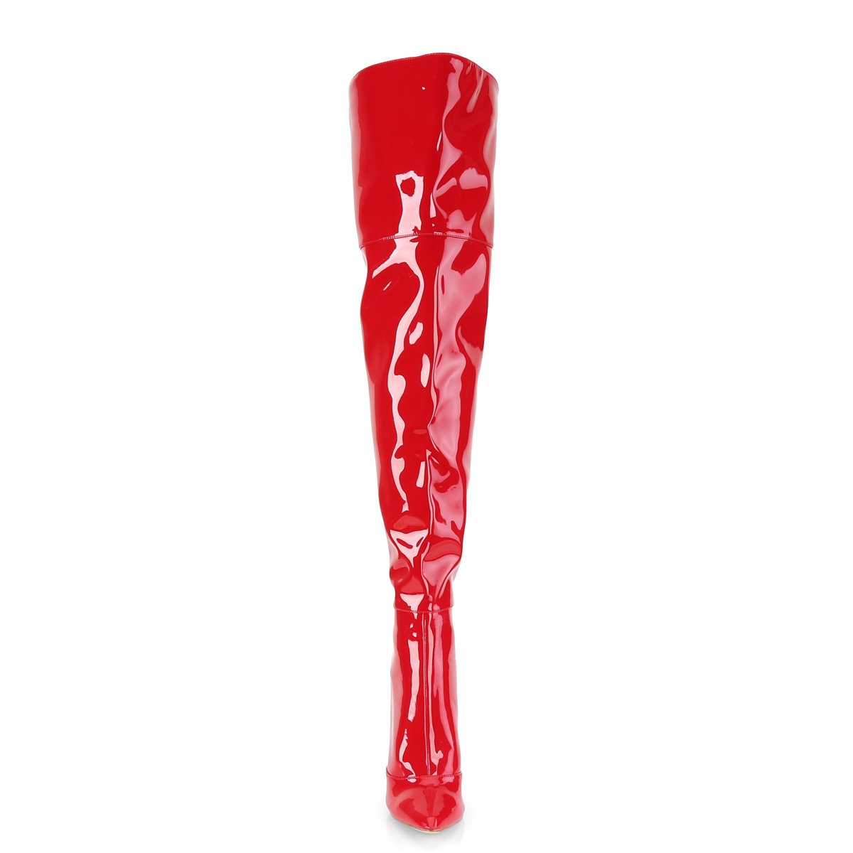 Pleaser Courtly-3012 R - Shiny Red High-Heel Single Sole Thigh High Boots