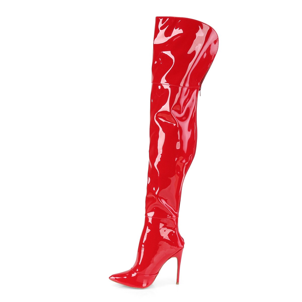 Pleaser Courtly-3012 R - Shiny Red High-Heel Single Sole Thigh High Boots
