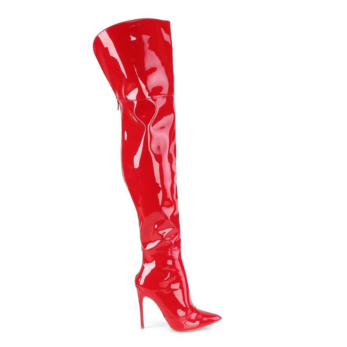 Pleaser Courtly-3012 R - Shiny Red High-Heel Single Sole Thigh High Boots