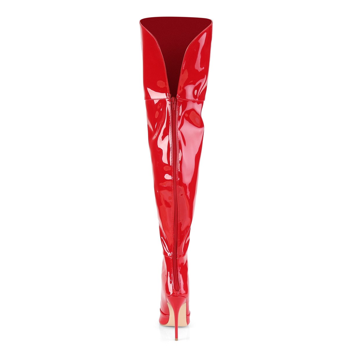 Pleaser Courtly-3012 R - Shiny Red High-Heel Single Sole Thigh High Boots