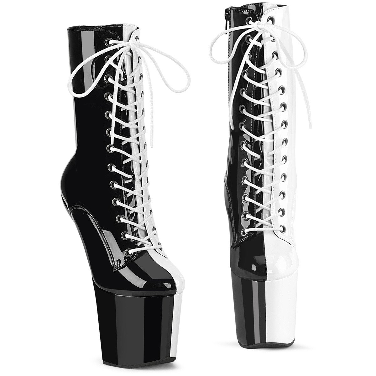 Pleaser Craze-1040TT B-W/M - Shiny Black High-Platform Heelless Heels