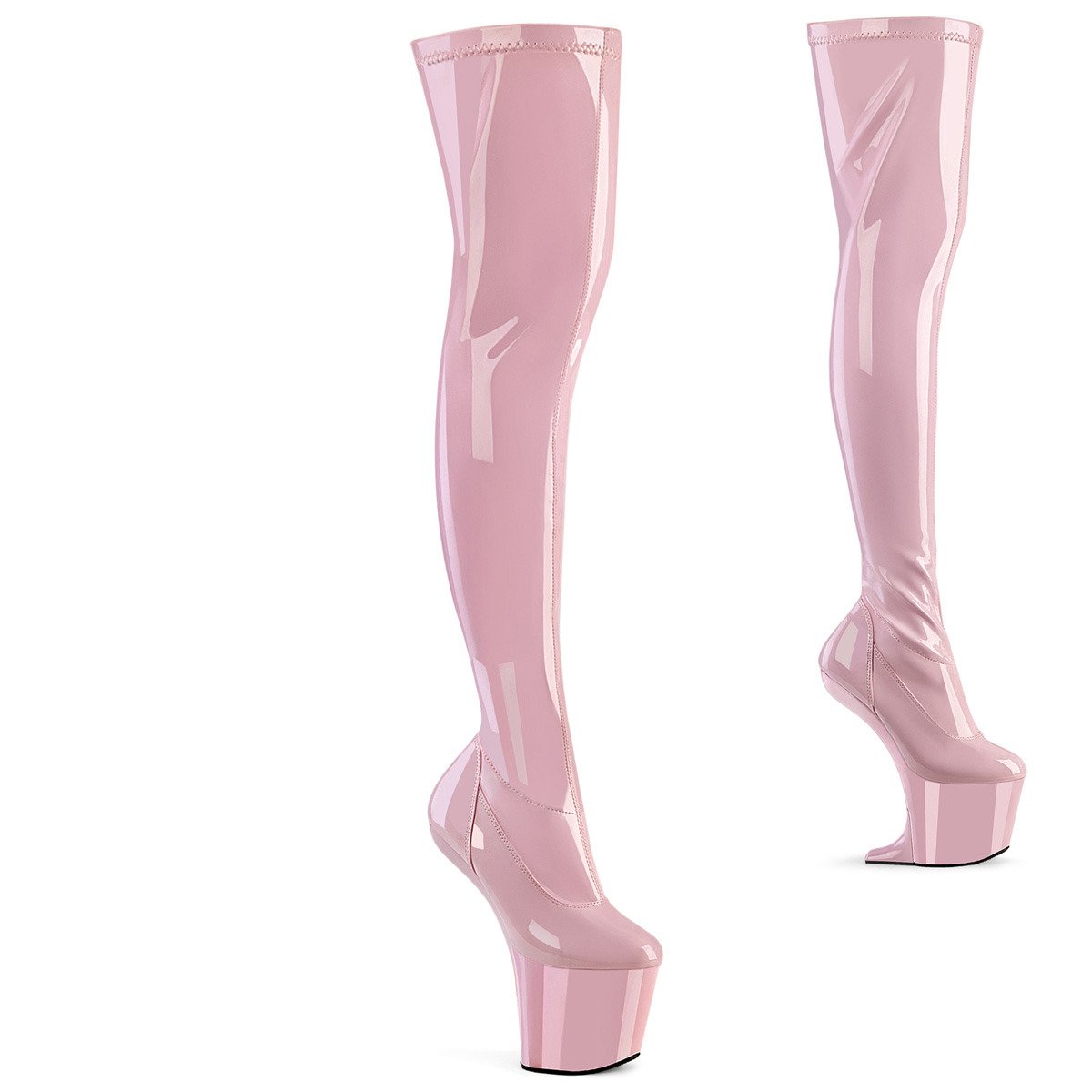 Pleaser Craze-3000 BP/M - Shiny Pink High-Platform Heelless Heels