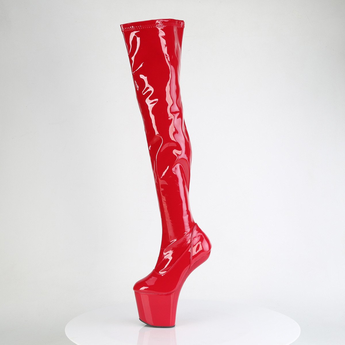 Pleaser Craze-3000 R/M - Shiny Red High-Platform Heelless Heels