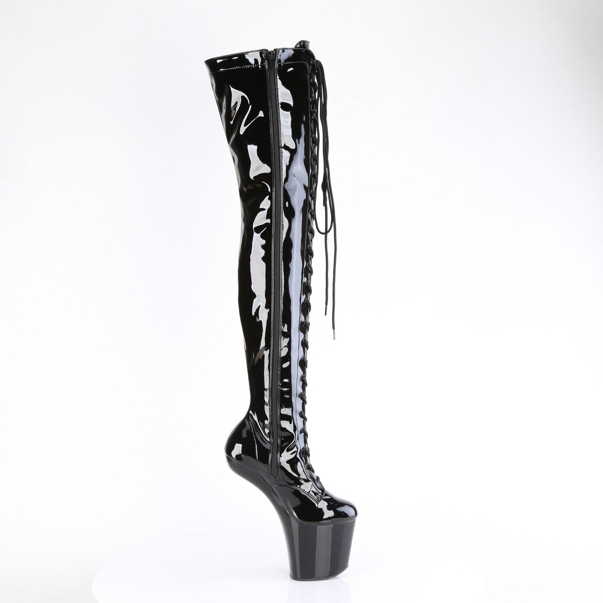 Pleaser Craze-3023 B/M - Shiny Black High-Platform Heelless Heels