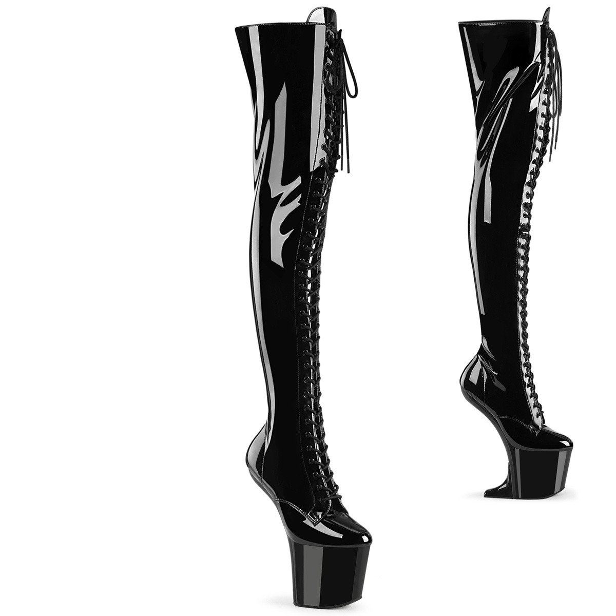 Pleaser Craze-3023 B/M - Shiny Black High-Platform Heelless Heels
