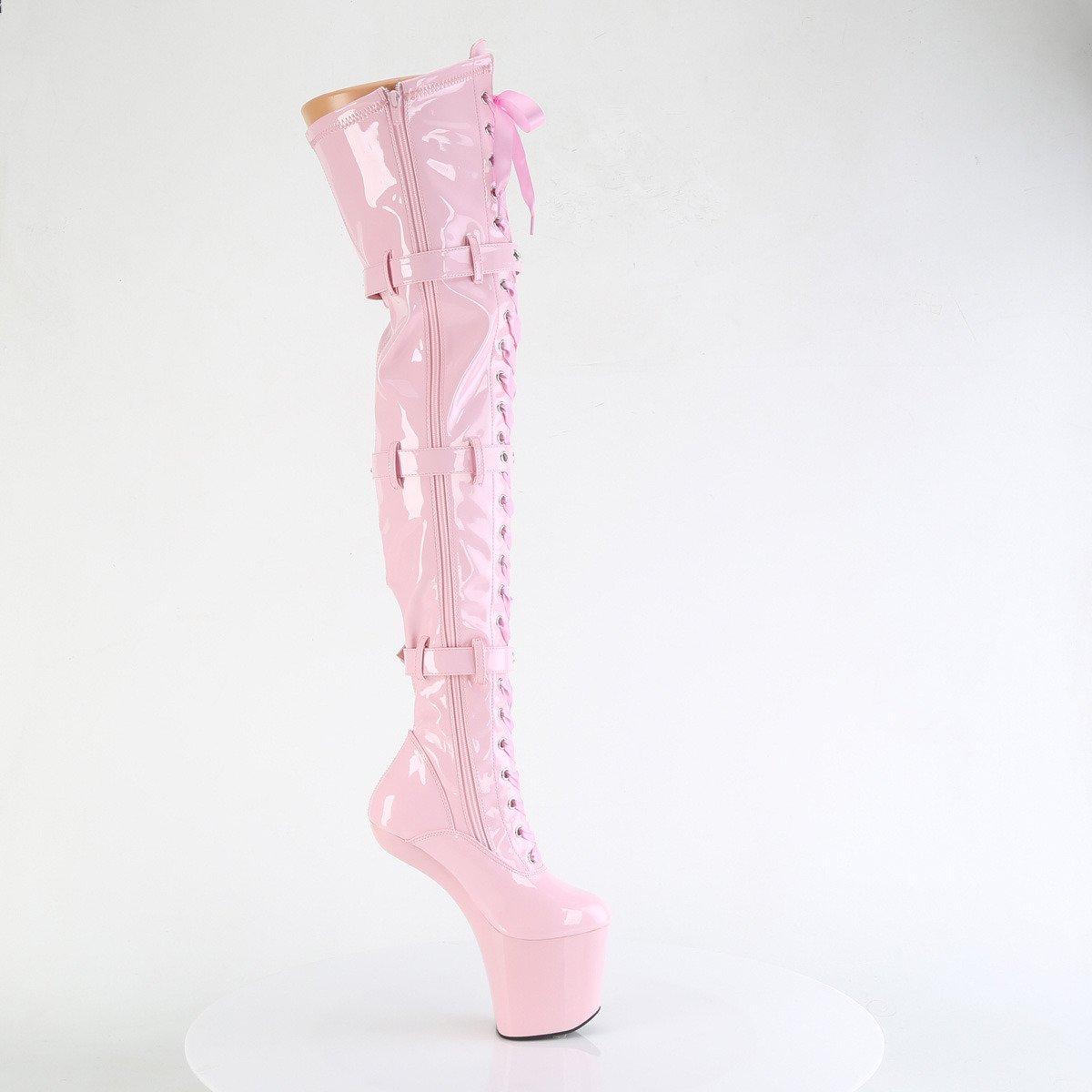 Pleaser Craze-3028 BP/M - Shiny Pink High-Platform Heelless Heels