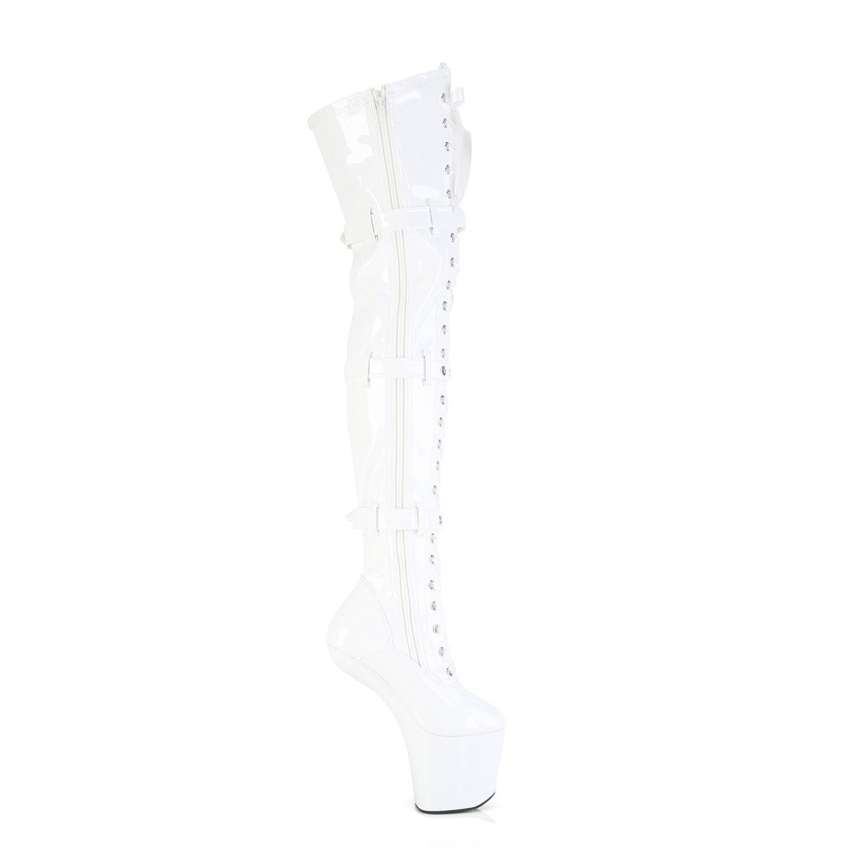 Pleaser Craze-3028 W/M - Shiny White High-Platform Heelless Heels