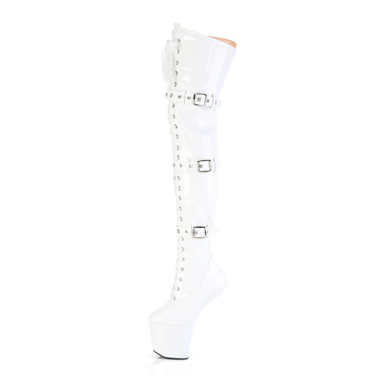 Pleaser Craze-3028 W/M - Shiny White High-Platform Heelless Heels