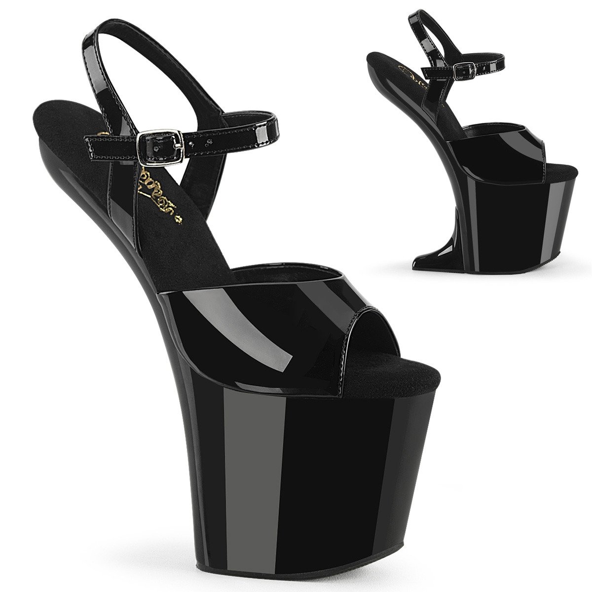 Pleaser Craze-809 B/M - Shiny Black High-Platform Heelless Heels