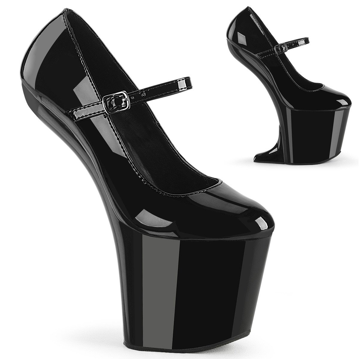 Pleaser Craze-880 B/M - Shiny Black High-Platform Heelless Heels