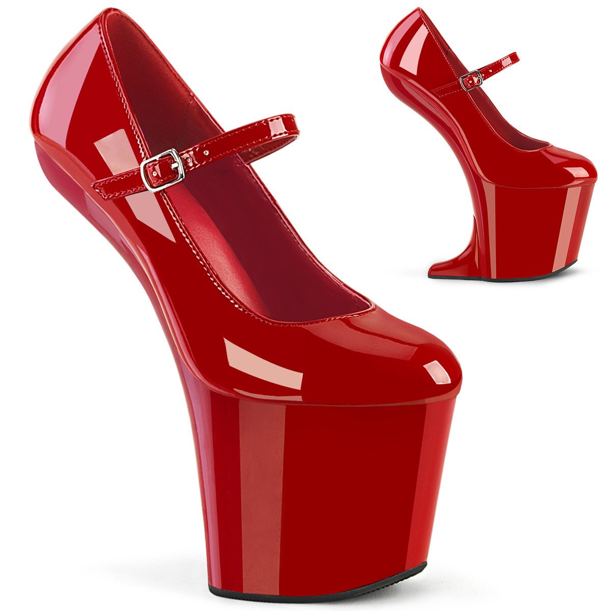 Pleaser Craze-880 R/M - Shiny Red High-Platform Heelless Heels