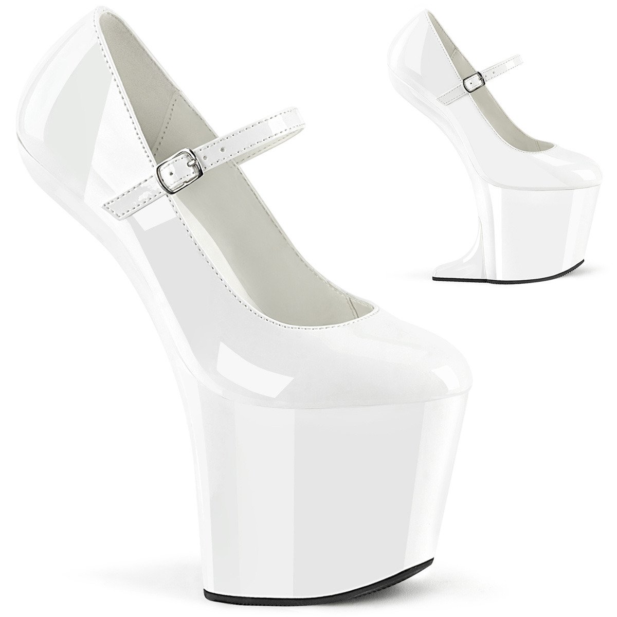 Pleaser Craze-880 W/M - Shiny White High-Platform Heelless Heels